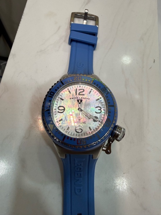 Swiss Legend Accessories - Swiss Legend Blue Silicone Dive Watch with Mother of Pearl Face